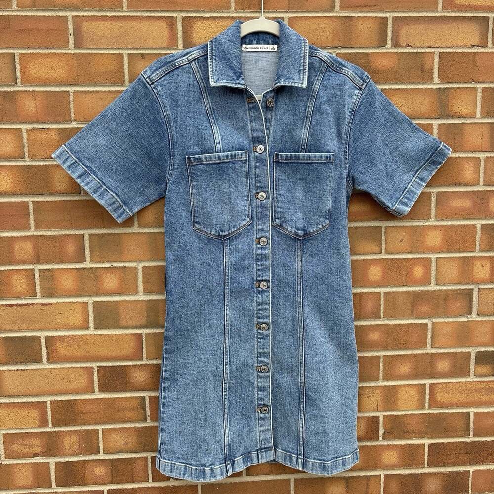 Abercrombie & Fitch Short Sleeve Button Down Denim Mini Dress Womens S No Belt